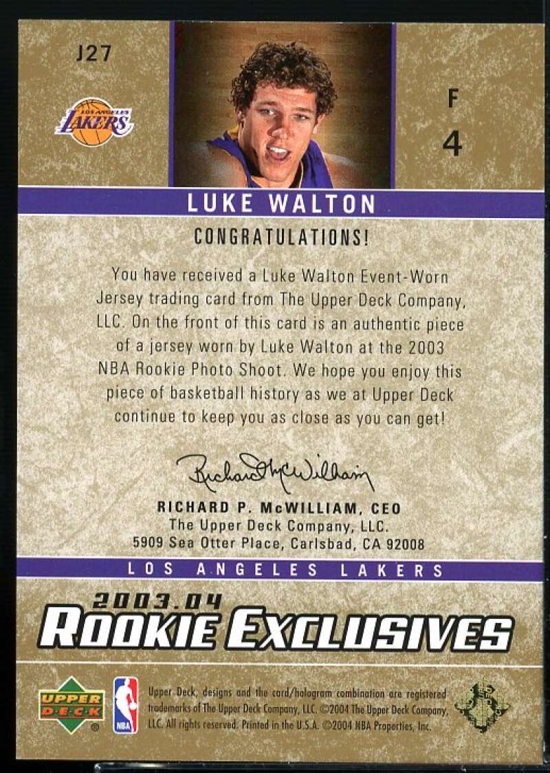 Luke Walton Card 2003-04 Upper Deck Rookie Exclusives Jerseys #J27  Image 2