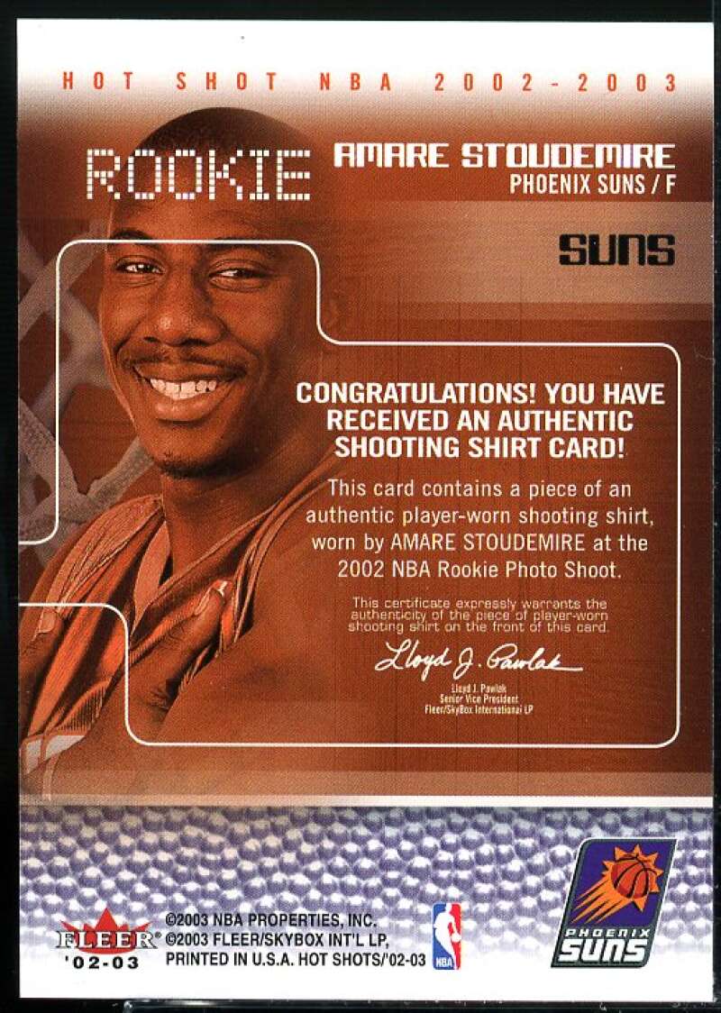 Amare Stoudemire Card 2002-03 Fleer Hot Shots Hot Shots Inserts Game-Used #AS  Image 2