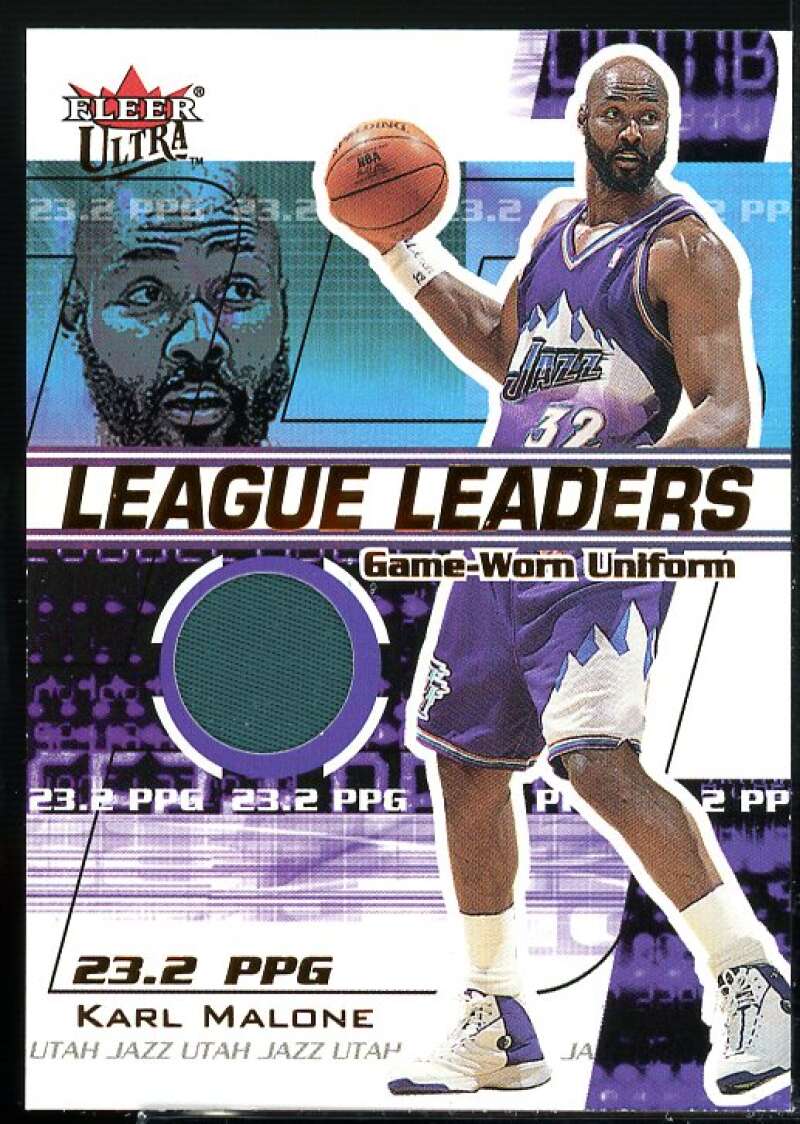 Karl Malone Card 2001-02 Ultra League Leaders Game Worn #5  Image 1