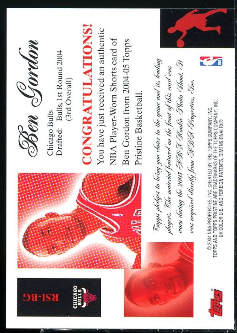 Ben Gordon Card 2004-05 Topps Pristine Rookie Sign In #BG  Image 2