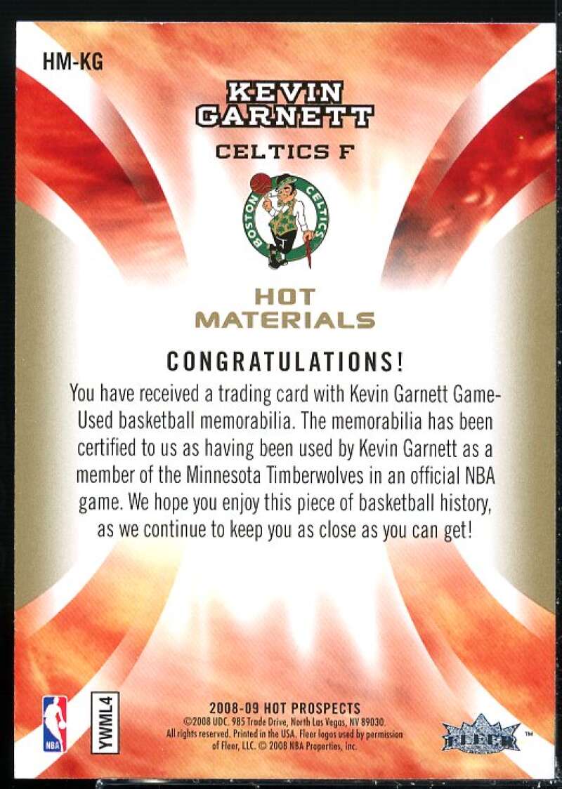 Kevin Garnett Card 2008-09 Hot Prospects Hot Materials #HMKG  Image 2