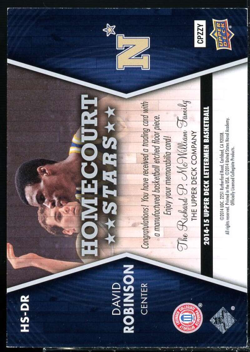 David Robinson Card 2014-15 Upper Deck Lettermen Home Court Stars #HSDR  Image 2