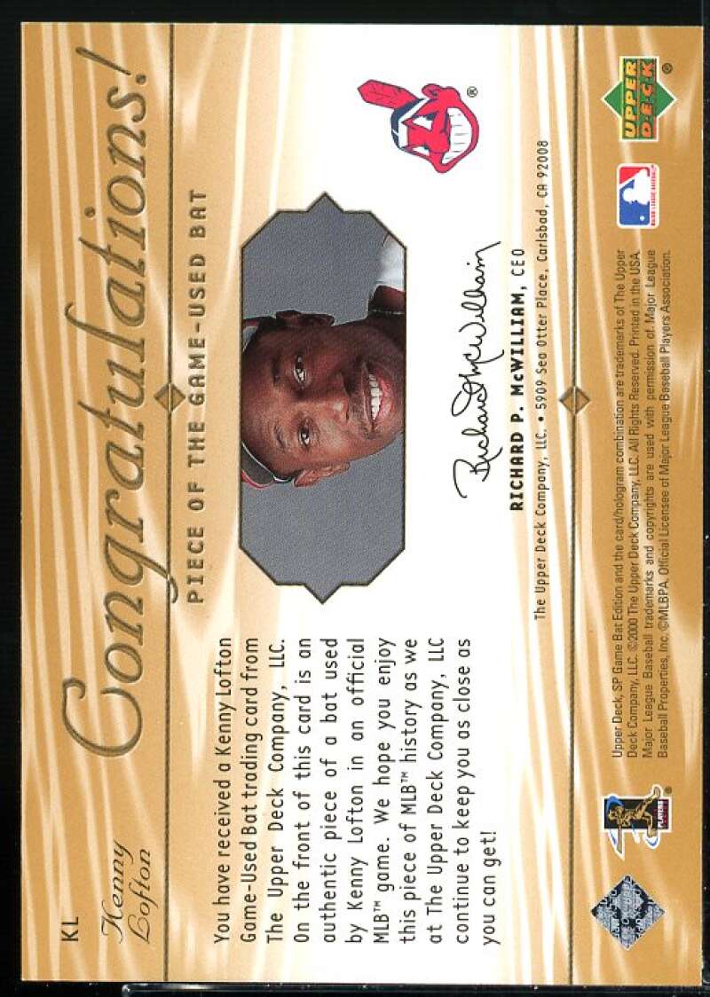 Kenny Lofton Card 2001 SP Game Bat Edition Piece of the Game #KL  Image 2