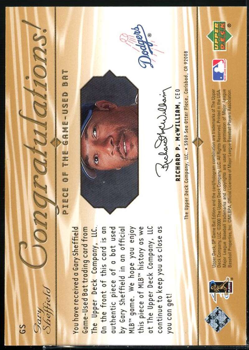 Gary Sheffield Card 2001 SP Game Bat Edition Piece of the Game #GS  Image 2