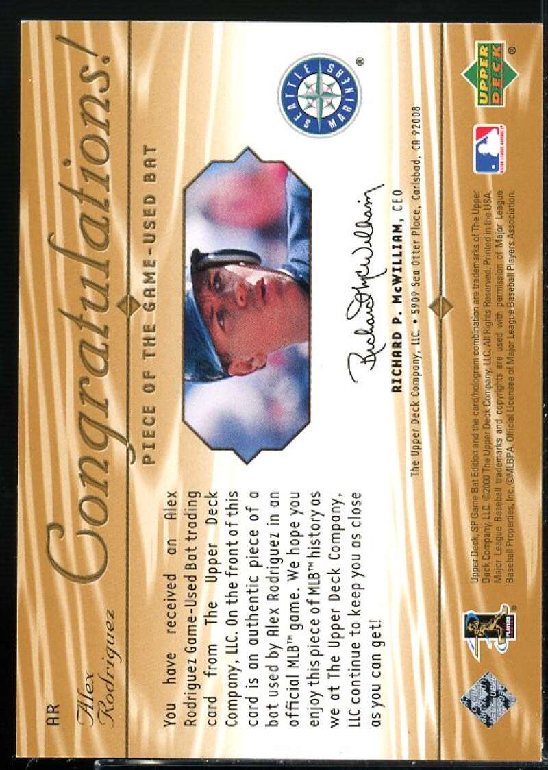 Alex Rodriguez Card 2001 SP Game Bat Edition Piece of the Game #AR  Image 2