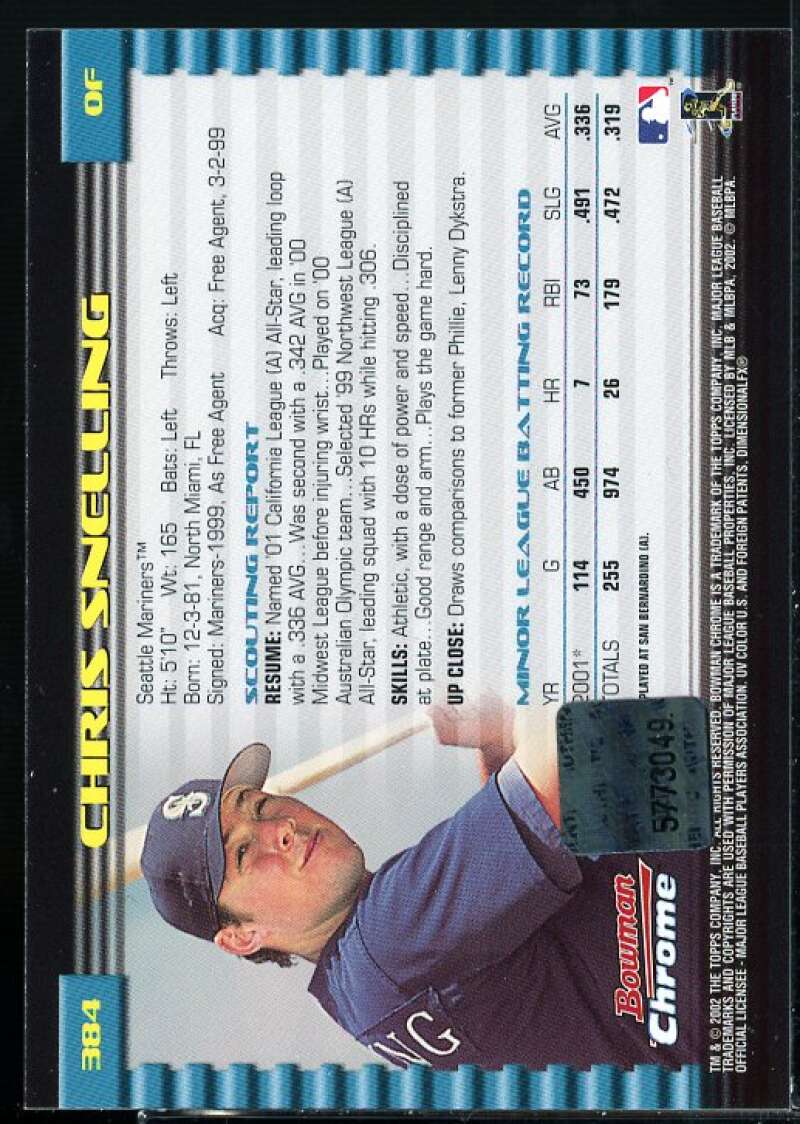 AU A RC Chris Snelling Card 2002 Bowman Chrome #384  Image 2