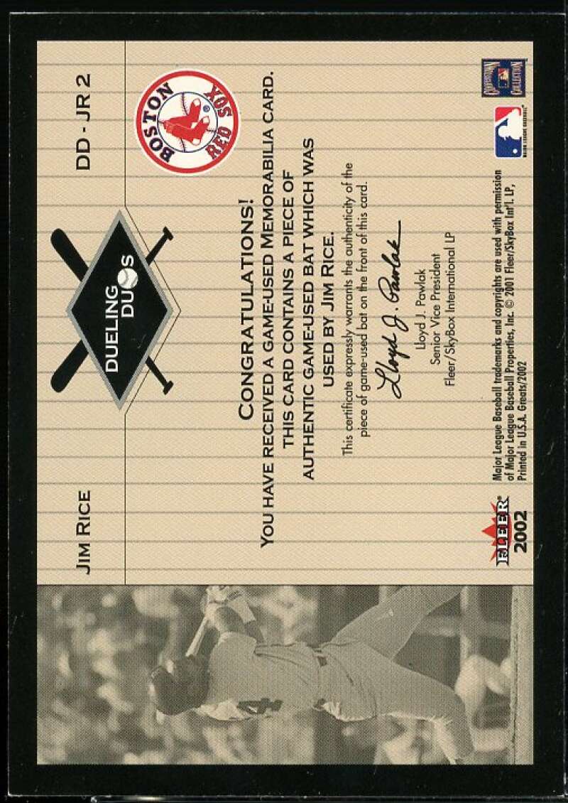 Eddie Murray/ Jim Rice Card 2002 Greats of the Game Dueling Duos Game Used #JR2  Image 2