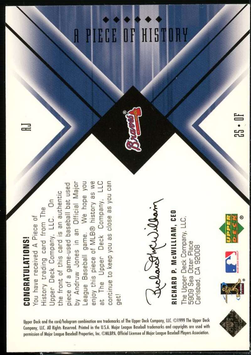 Andruw Jones Card 2000 Black Diamond A Piece of History #AJ  Image 2