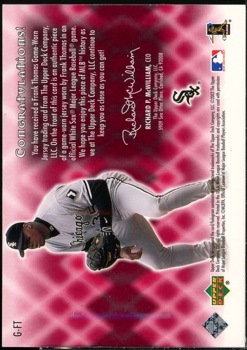 Frank Thomas Card 2002 Upper Deck Game Worn Gems #GFT  Image 2