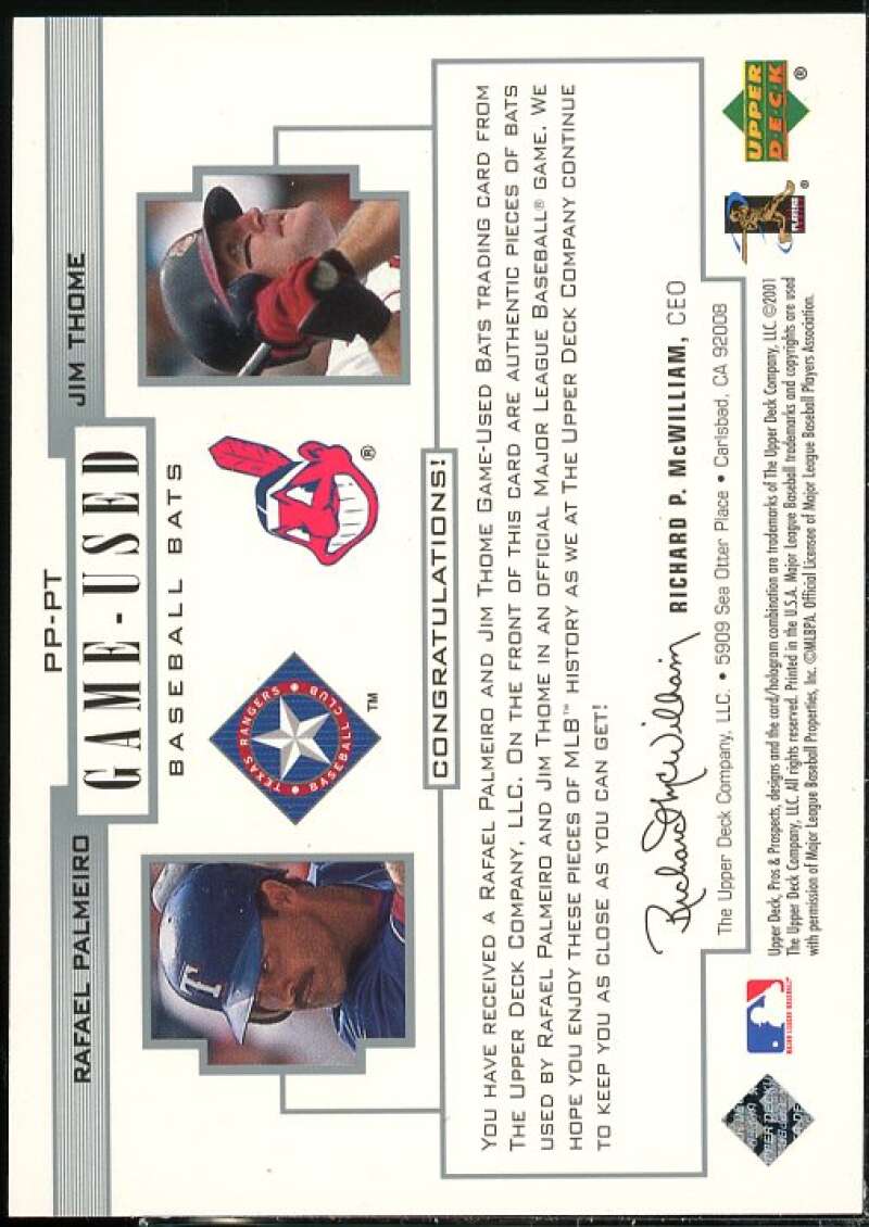 R Palmeiro J Thome 2001 Upper Deck Pros and Prospects Game-Used Dual Bat #PPPT  Image 2