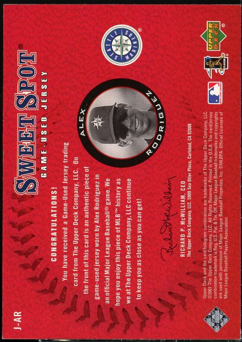 Alex Rodriguez Card 2001 Sweet Spot Game Jersey #JAR  Image 2