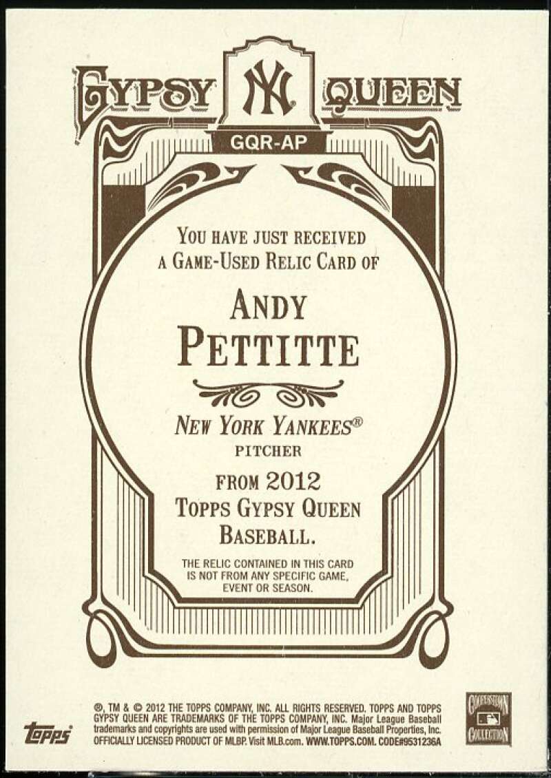 Andy Pettitte Card 2012 Topps Gypsy Queen Relics #AP  Image 2