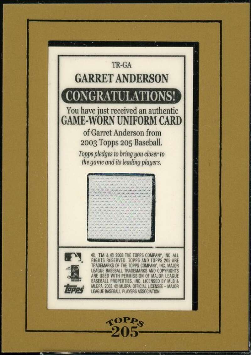 Garret Anderson Card 2003 Topps 205 Relics #GA  Image 2