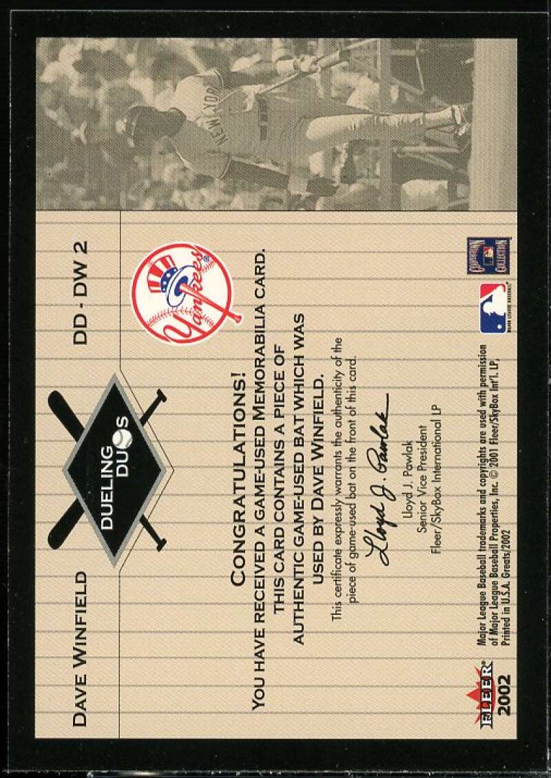 Robin Yount Dave Winfield 2002 Greats of the Game Dueling Duos Game Used Single Image 2