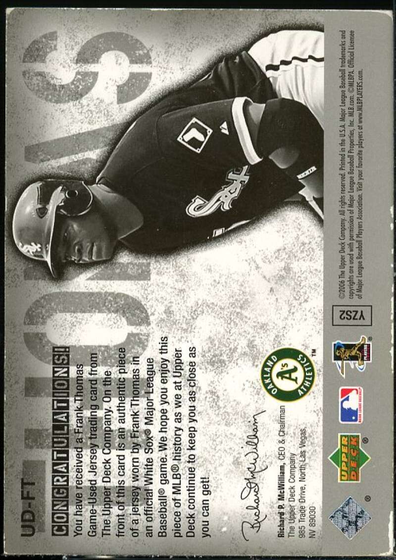 Frank Thomas Card 2006 Upper Deck UD Game Materials #FT  Image 2