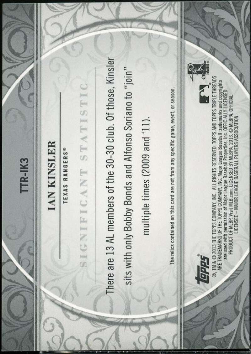 Ian Kinsler Card 2013 Topps Triple Threads Relics #IK3  Image 2