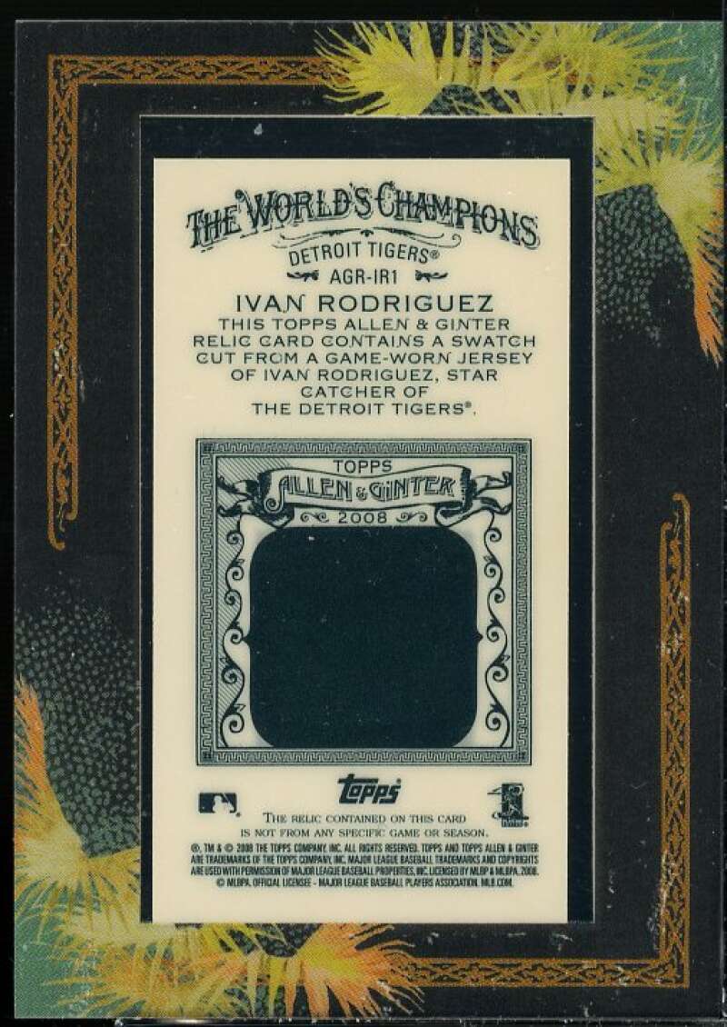 Ivan Rodriguez Card 2008 Topps Allen and Ginter Relics #IR1  Image 2