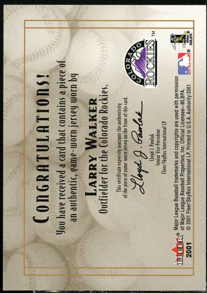 Larry Walker Card 2001 Fleer Authority Diamond Cuts Memorabilia #110  Image 2