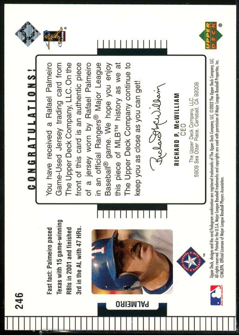 Rafael Palmeiro Card 2002 Upper Deck Diamond Connection #246  Image 2