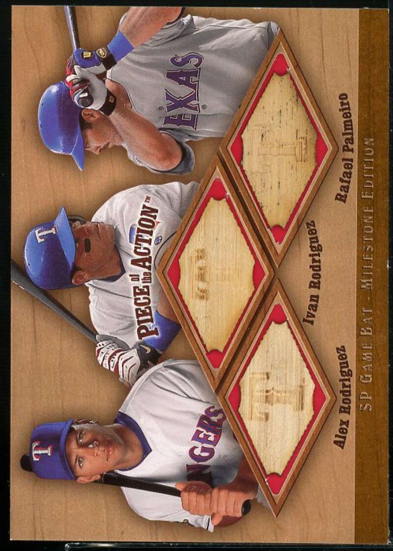 A Rodriguez I Rodriguez R Palmeiro 2001 SP Game Bat Piece of Action Trios #RRP  Image 1