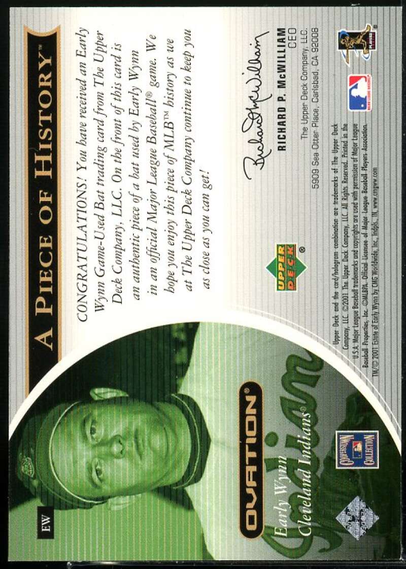 Early Wynn Card 2001 Upper Deck Ovation A Piece of History #EW  Image 2