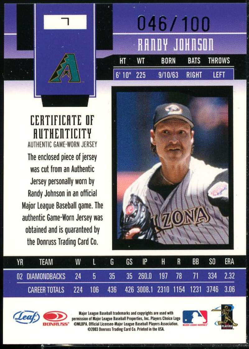 Randy Johnson 2003 Fleer Game Worn Jersey Card