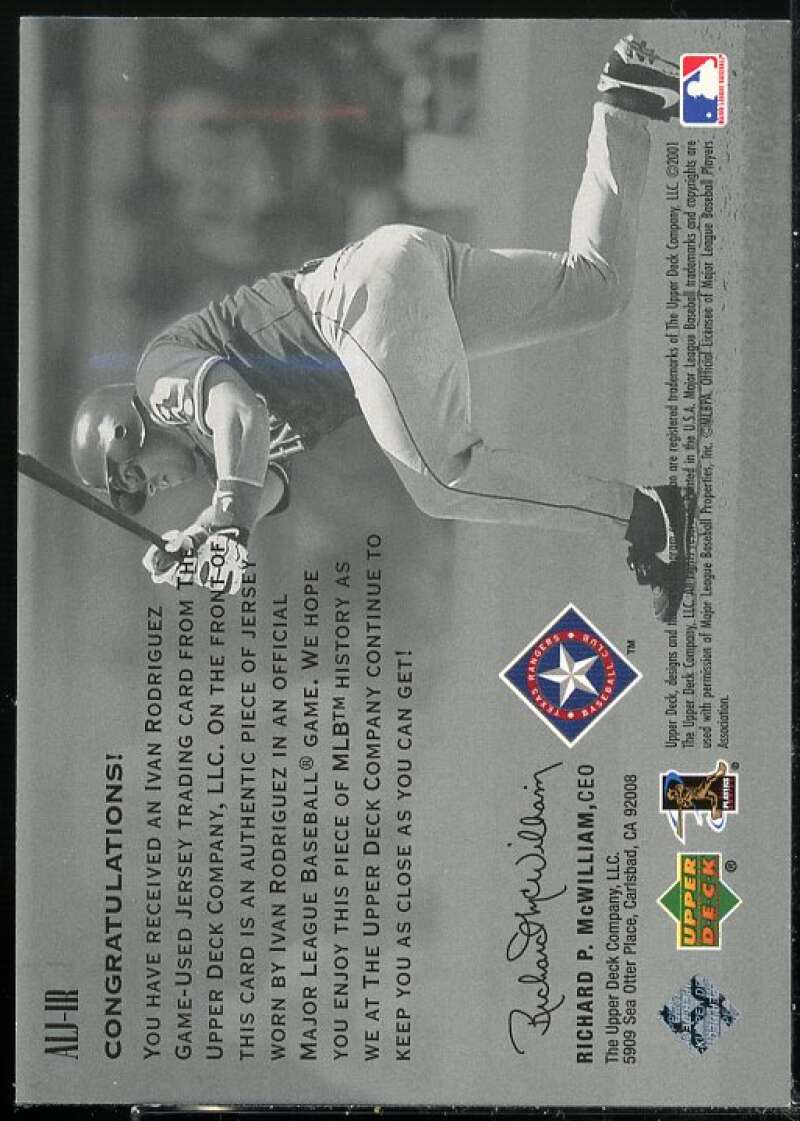 Ivan Rodriguez Card 2002 Upper Deck AL Centennial Memorabilia #ALJIR  Image 2