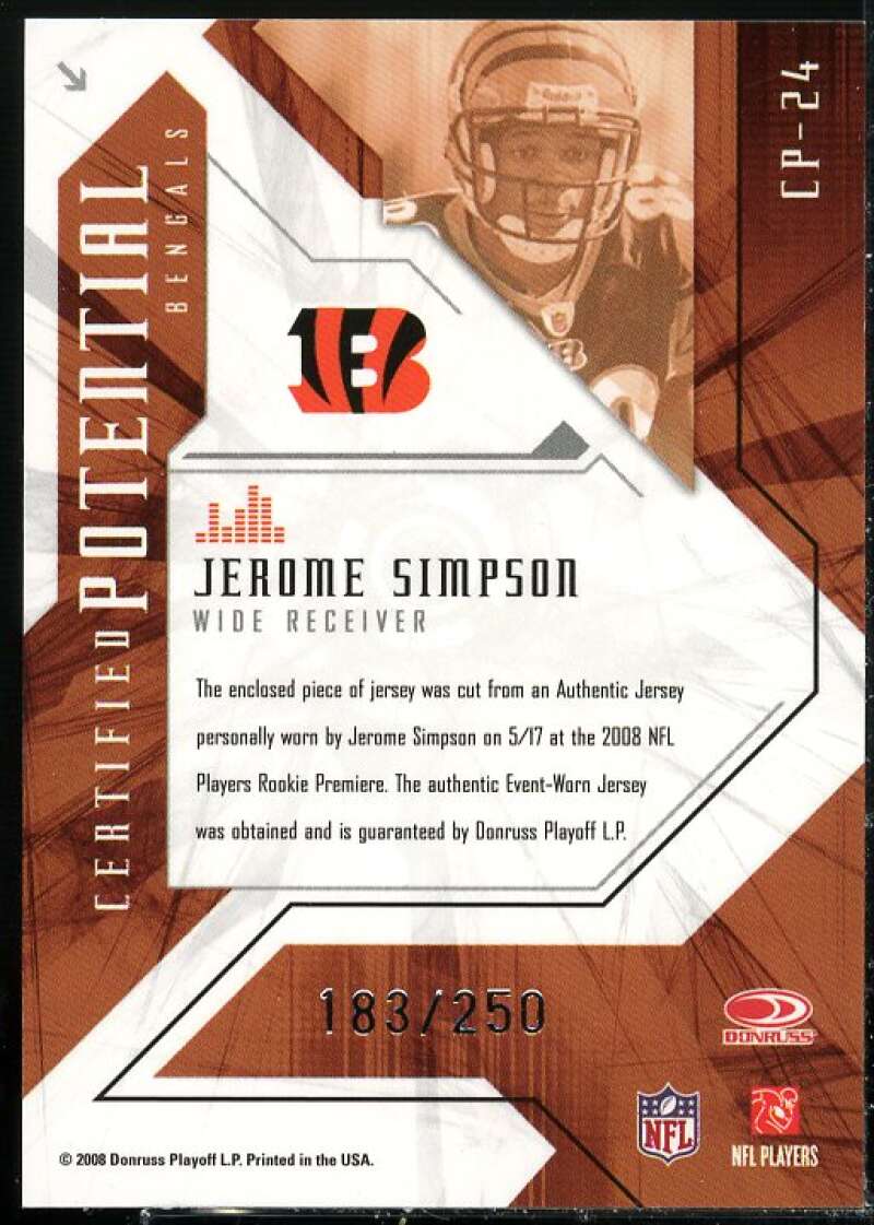 Jerome Simpson 2008 Leaf Certified Materials Certified Potential Materials #24  Image 2