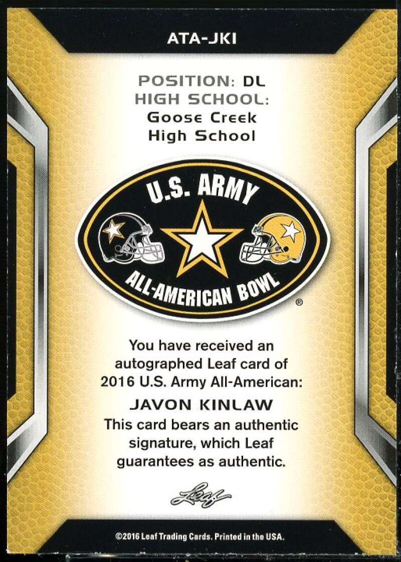 Javon Kinlaw Card 2016 Leaf Army All-American Bowl Tour Autographs Red #ATAJK1  Image 2