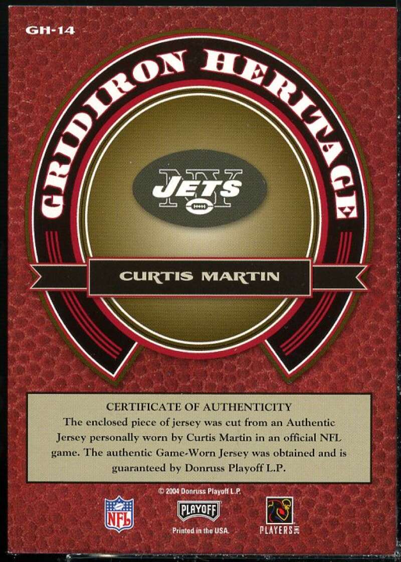 Curtis Martin Card 2004 Playoff Prestige Gridiron Heritage Jerseys #GH14  Image 2