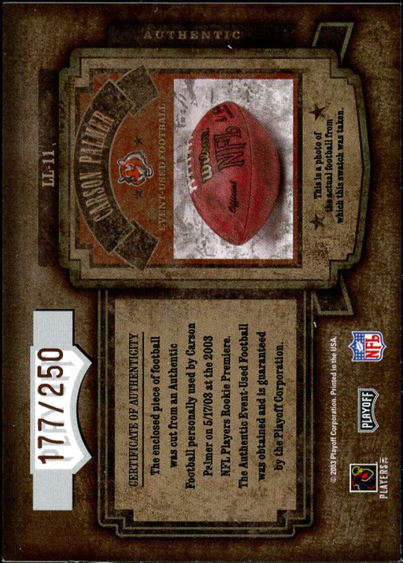 Carson Palmer Card 2003 Playoff Hogg Heaven Leather in Leather #LL11  Image 2