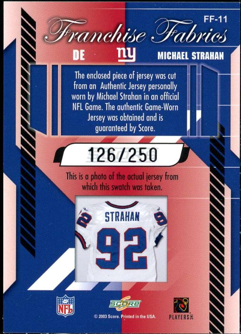 Michael Strahan Card 2003 Score Franchise Fabrics #FF11  Image 2