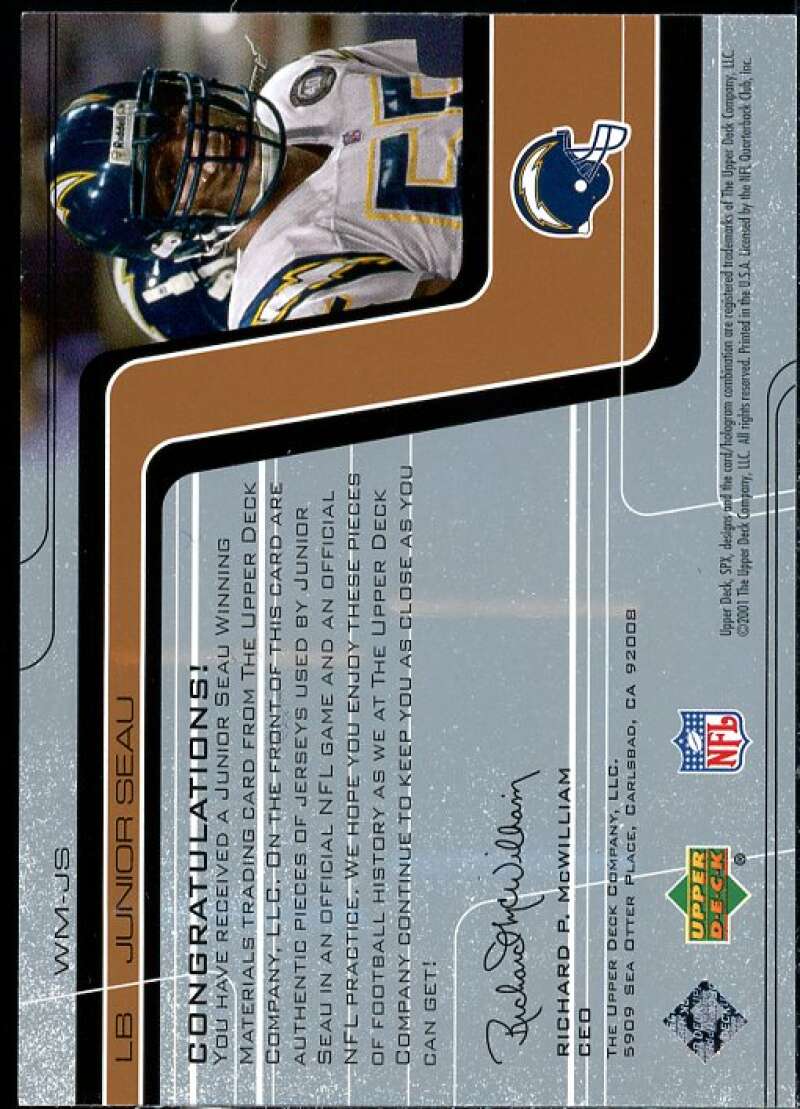 Junior Seau Card 2001 SPx Winning Materials #WMJS1  Image 2