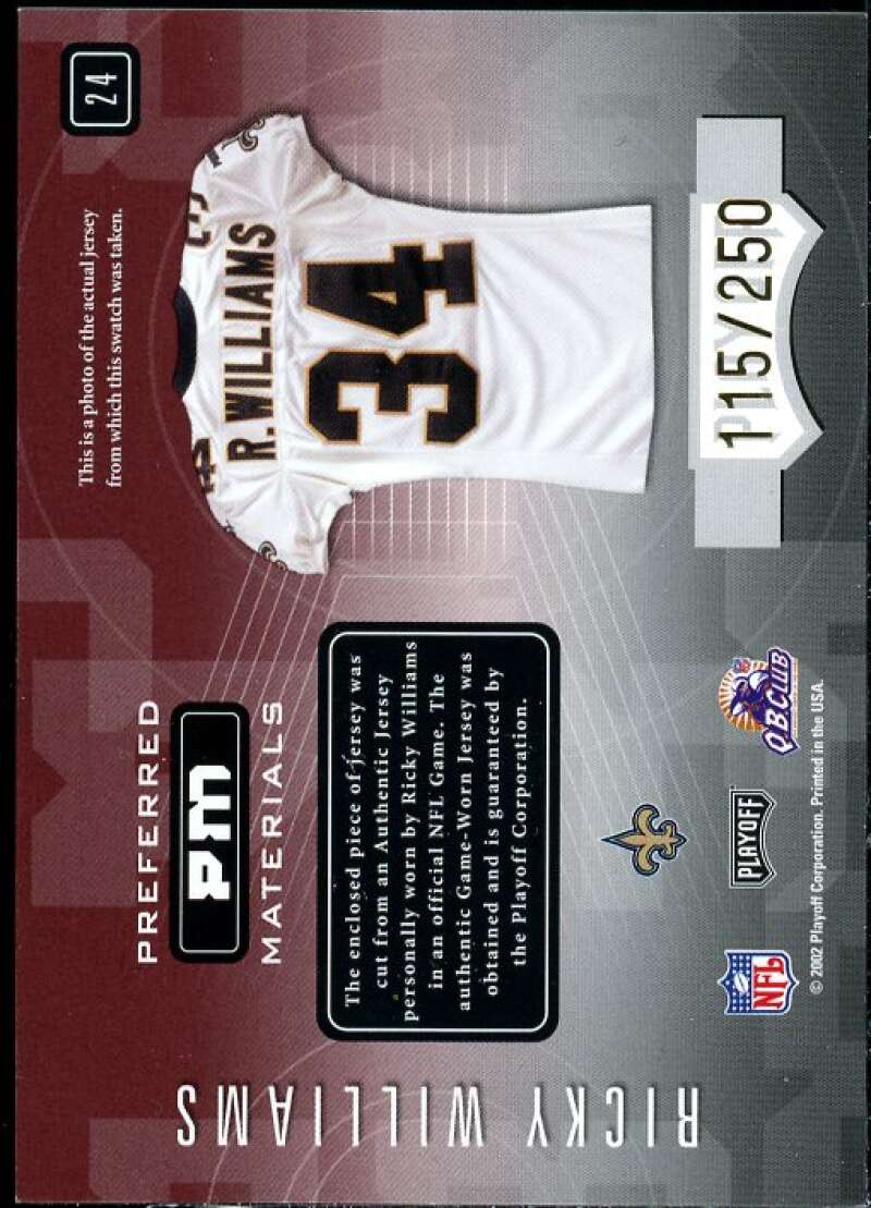 Ricky Williams Card 2001 Playoff Preferred Materials #24  Image 2