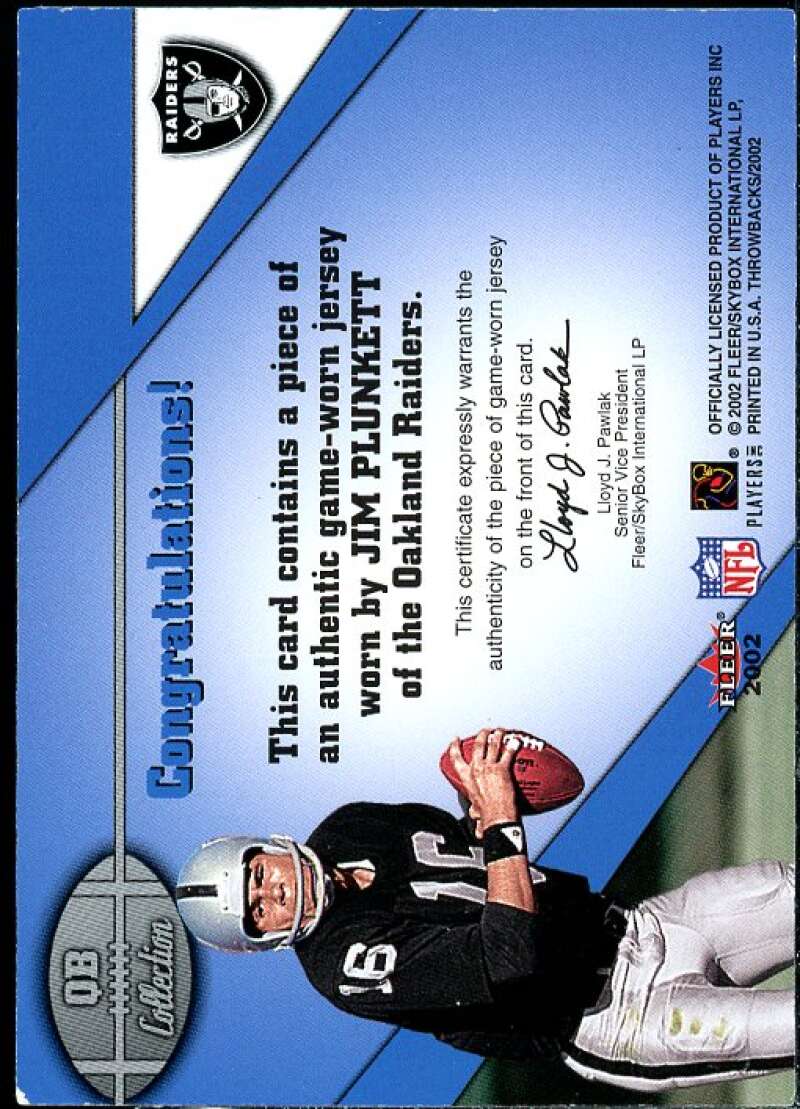 Jim Plunkett Card 2002 Fleer Throwbacks QB Collection Memorabilia #13  Image 2