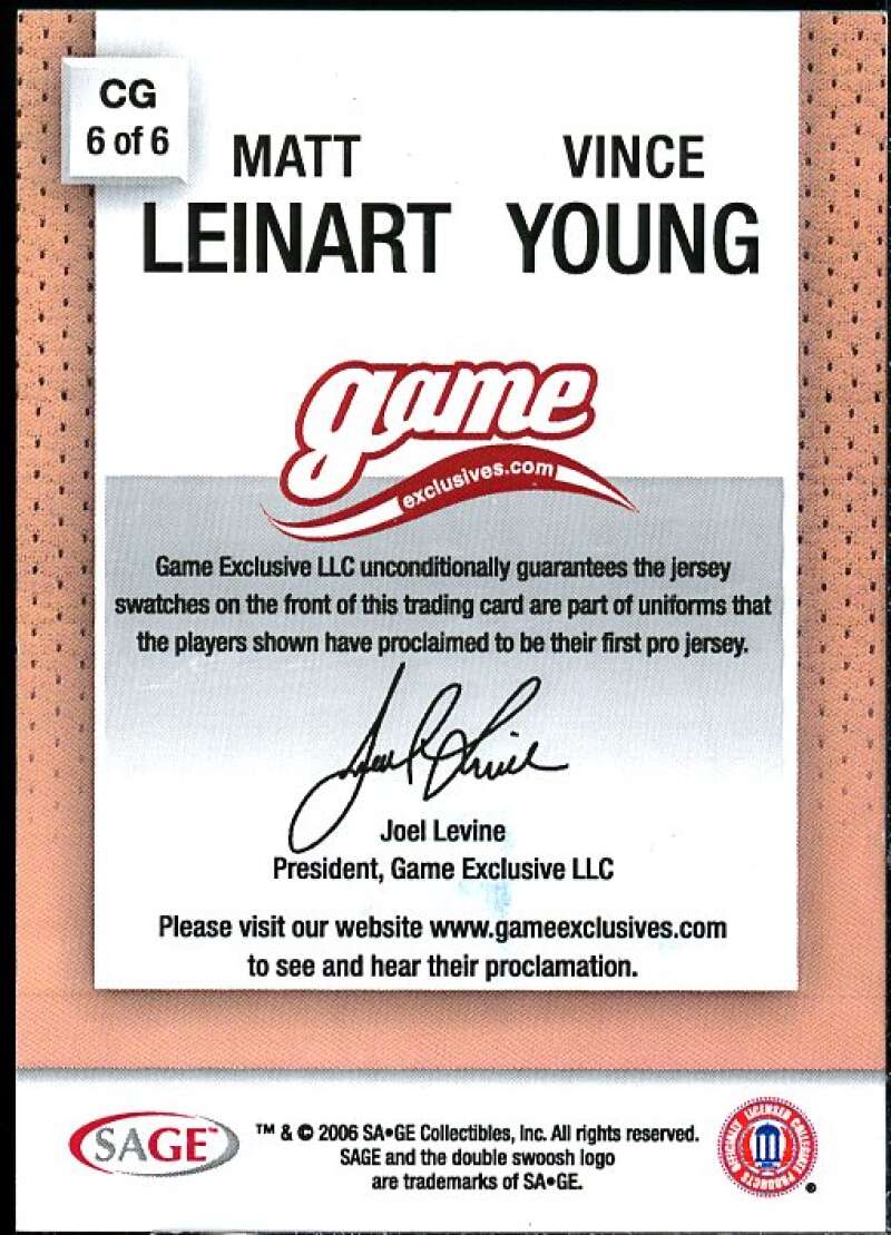 Matt Leinart Vince Young 2006 SAGE Game Exclusive Jersey Combos Bronze #CG6  Image 2