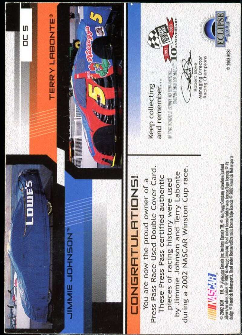 T. Labonte Jimmie Johnson 2003 Press Pass Eclipse Under Cover Double Cover #DC5  Image 2