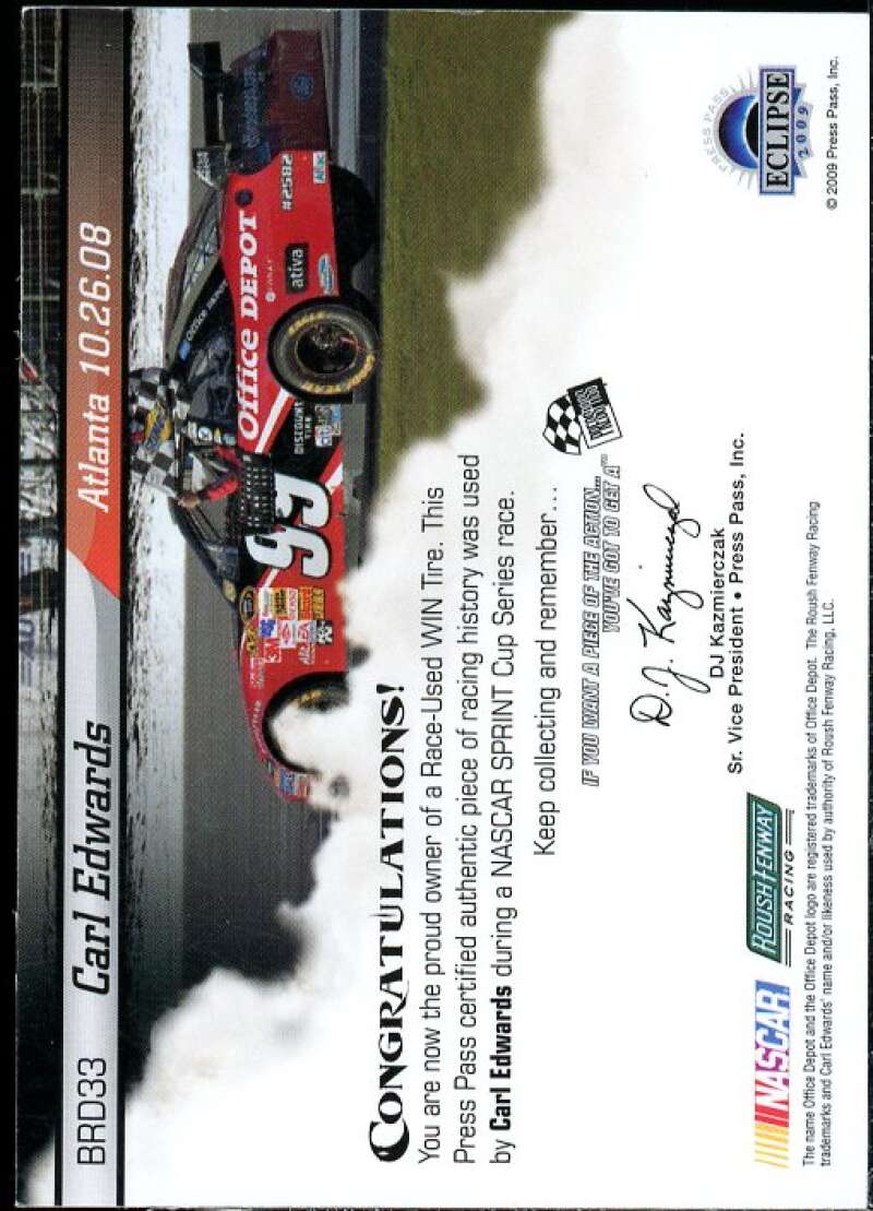 Carl Edwards Card 2009 Press Pass Burning Rubber Drivers #BRD33  Image 2