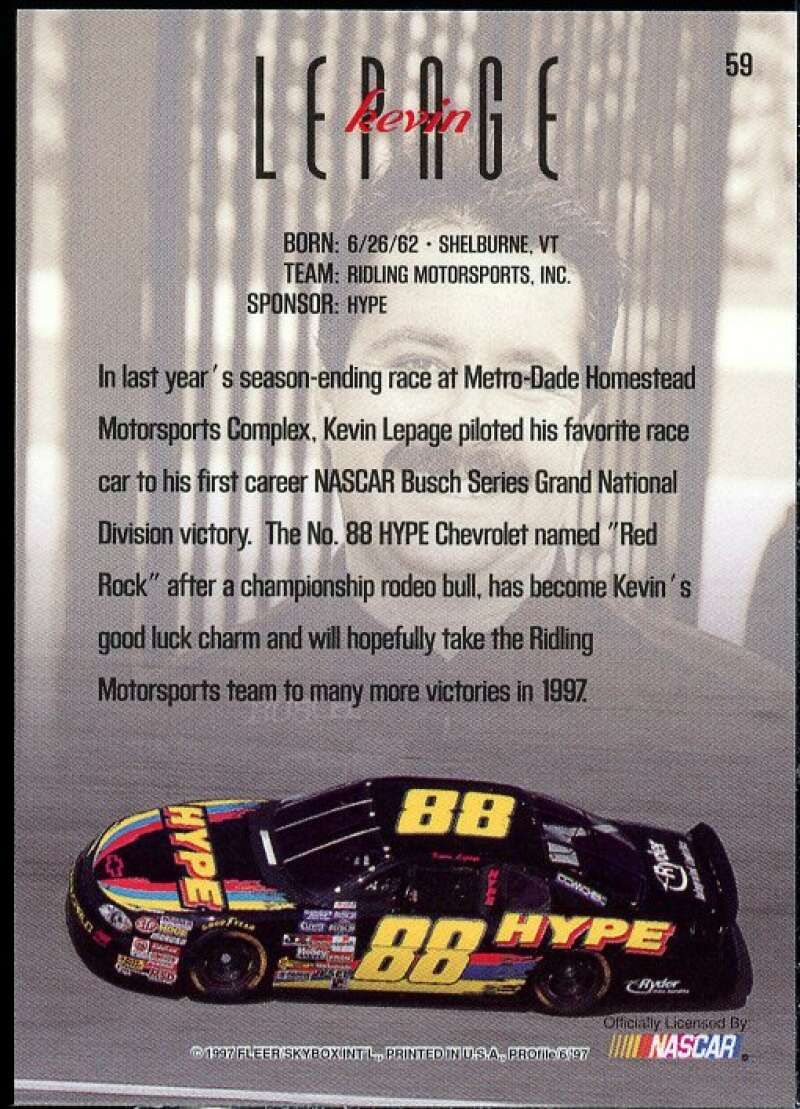 Kevin Lepage Card 1997 SkyBox Profile Autographs #59  Image 2