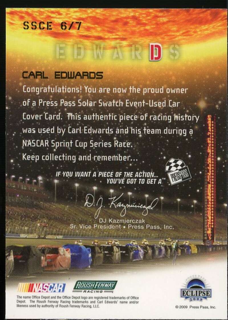 Carl Edwards Card 2009 Press Pass Eclipse Solar Swatches #SSCE6  Image 2