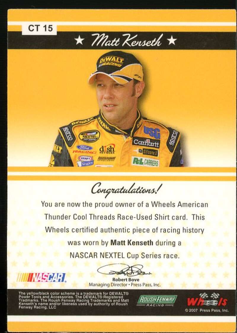 Matt Kenseth Card 2007 Wheels American Thunder Cool Threads #CT15  Image 2