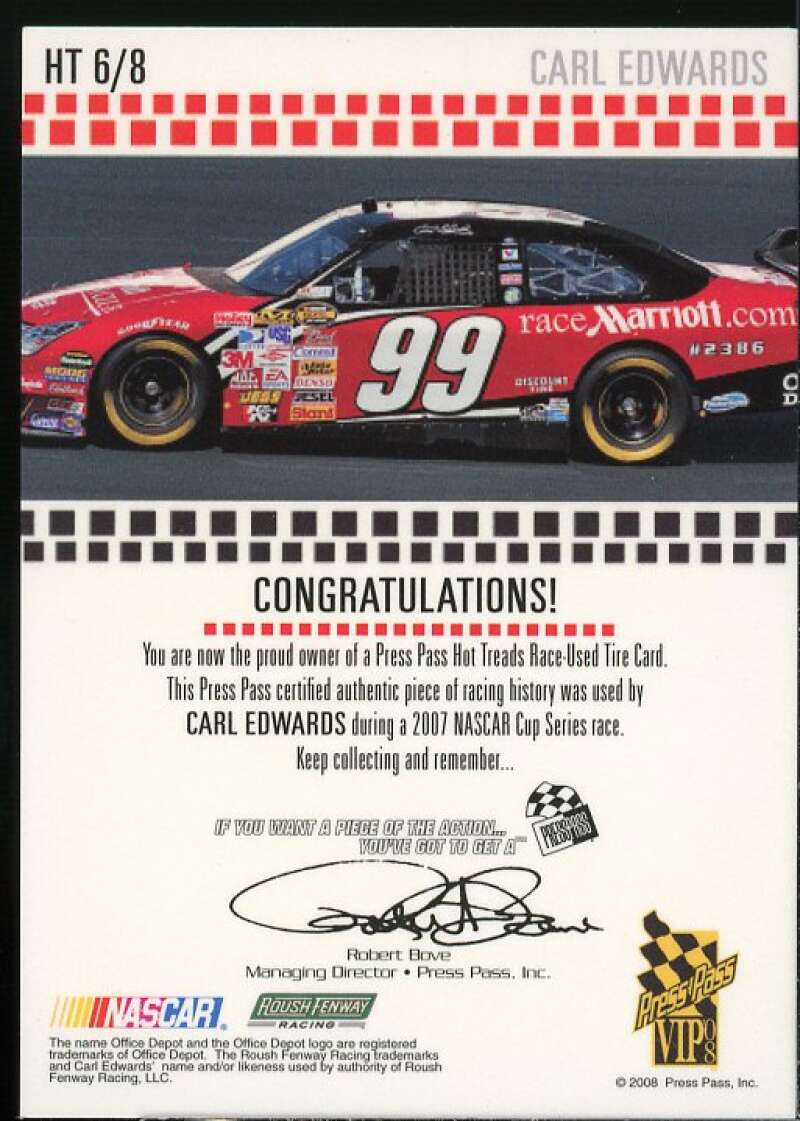 Carl Edwards Card 2008 Press Pass Hot Treads Gold #HT6  Image 2