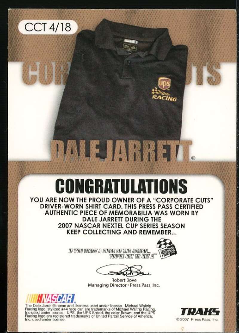 Dale Jarrett Card 2007 Traks Corporate Cuts Team #CCT4  Image 2