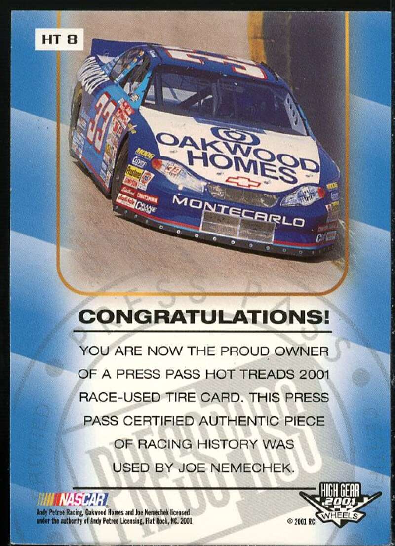 Joe Nemechek Card 2001 Press Pass Hot Treads #HT8  Image 2