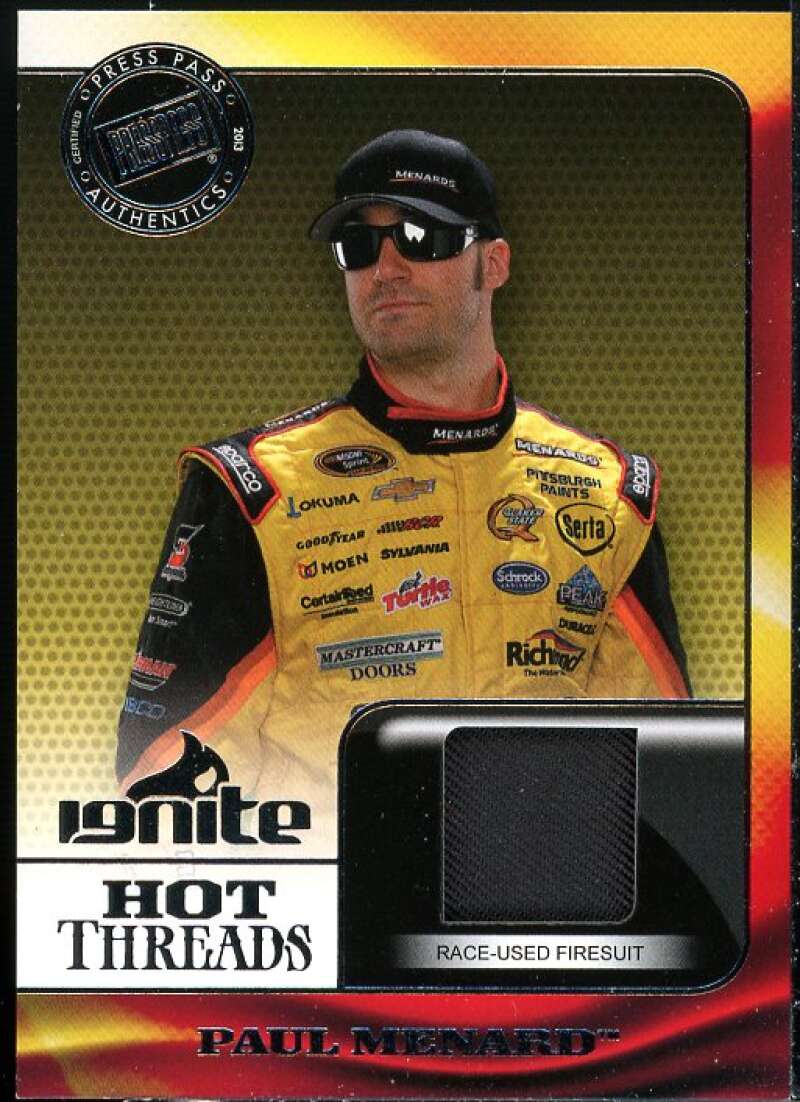 Paul Menard Card 2013 Press Pass Ignite Hot Threads Silver #HTPM  Image 1