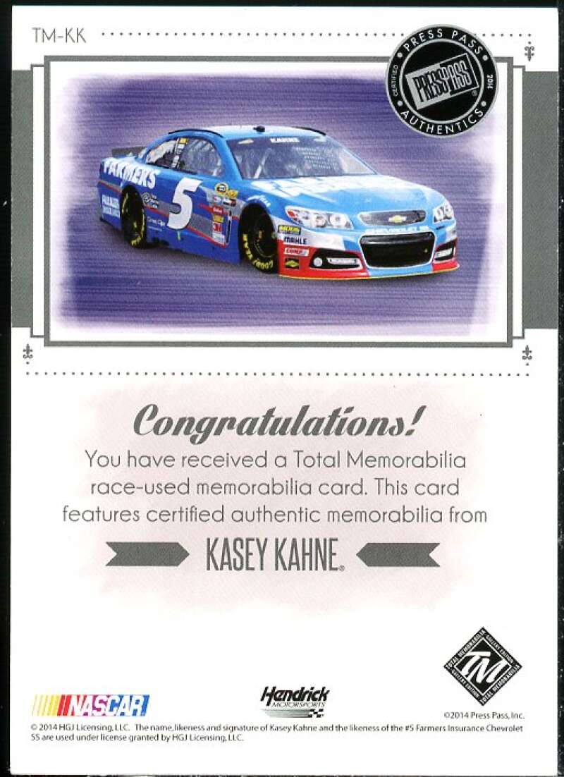 Kasey Kahne Card 2014 Total Memorabilia Single Swatch Silver #TMKK  Image 2