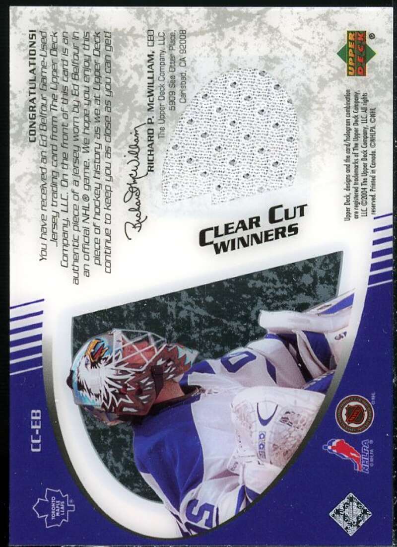 Ed Belfour Card 2003-04 Upper Deck Ice Clear Cut Winners #CCEB  Image 2