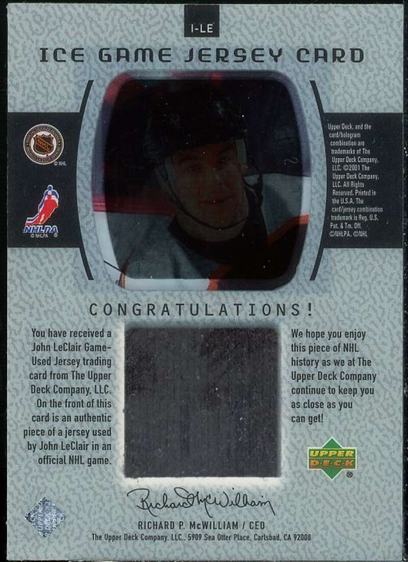 John LeClair Card 2000-01 Upper Deck Ice Game Jerseys #ILE  Image 2