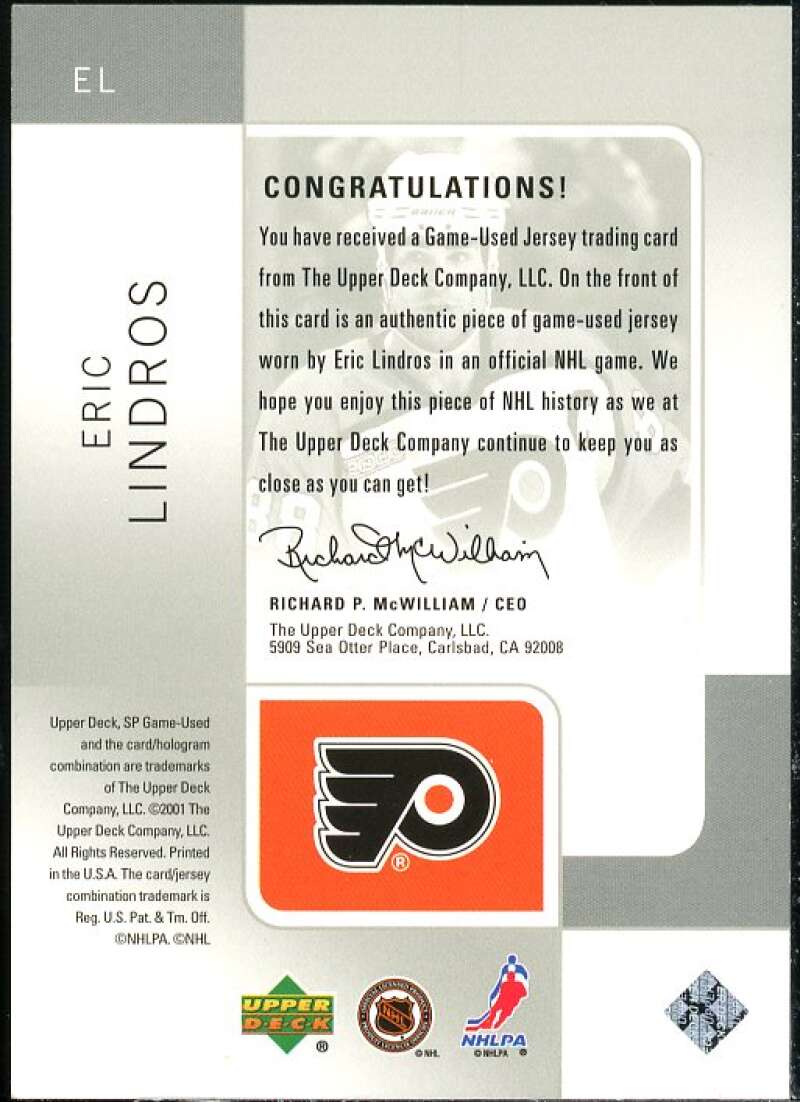 Eric Lindros Card 2000-01 SP Game Used Tools of the Game #EL  Image 2