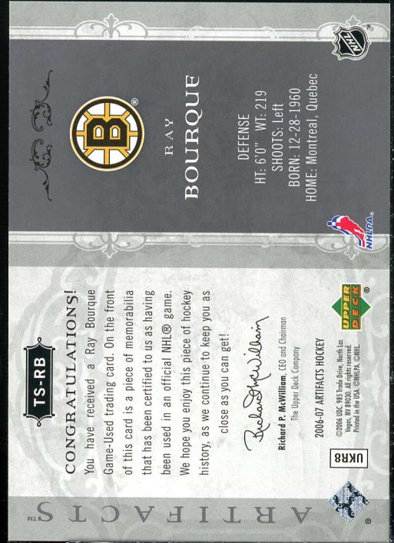 Ray Bourque Card 2006-07 Artifacts Treasured Swatches Silver #TSRB  Image 2